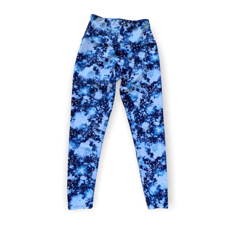 Onzie High Rise Blue & White Acid Wash Tie Dye Leggings S